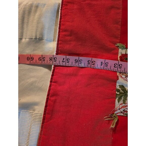 Vintage Handmade Red Cottagecore Patchwork Floral Quilted Throw Blanket - Picture 8 of 13